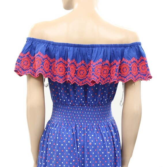 270296 Lilly Pulitzer Kalama Off-The-Shoulder Smocked Mini Dress Embroidered L - Picture 8 of 9